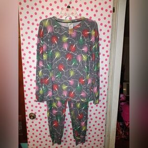 Victoria Secret PINK Cozy Sleep Shirt/Jogger Set Christmas Light Small  🎄 NWT